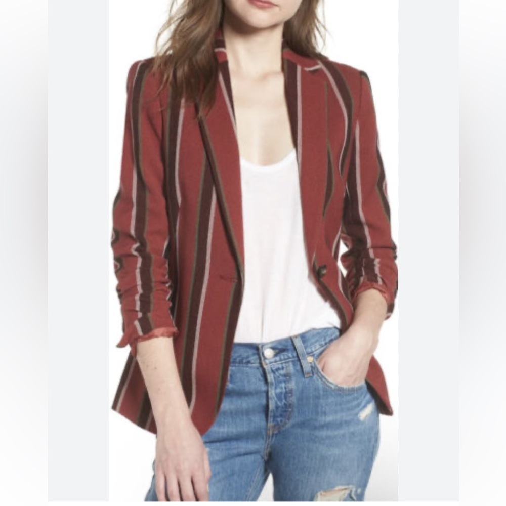 Mural Brick Red Striped Academia Single Button Blazer sz Small